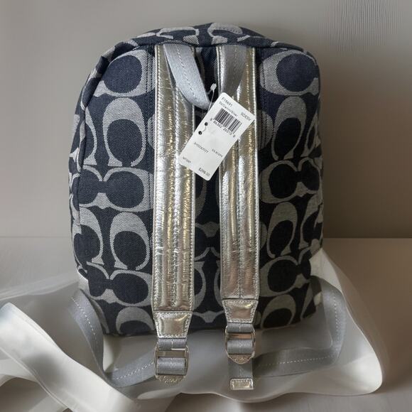 Rare Find NEW Coach Signature Denim Backpack F19691 Denim Silver Metallic Trim
